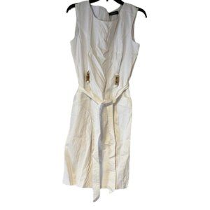 Ellen Tracy White Sheath Dress, Lined - Sash Belt, Back Zip - 12